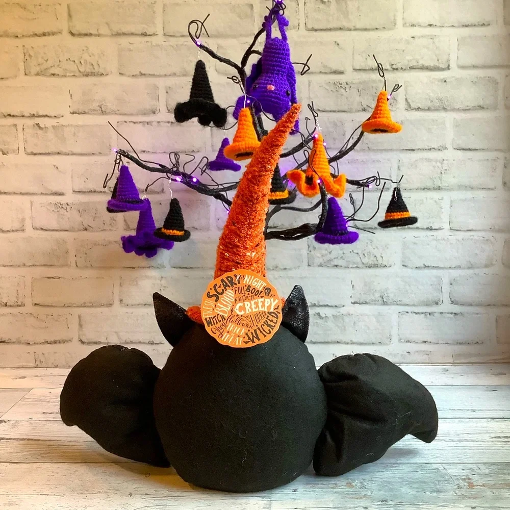 16” Plush Halloween Bat With Witch Hat Decor